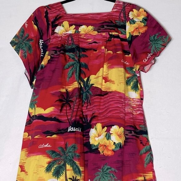 Vintage Alm Fashions Hawaii Red Tropical  Short Floral Mumu Dress L - Picture 11 of 14